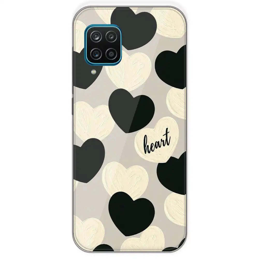 Black And White Heart - Printed Silicone Case For Samsung Galaxy M12