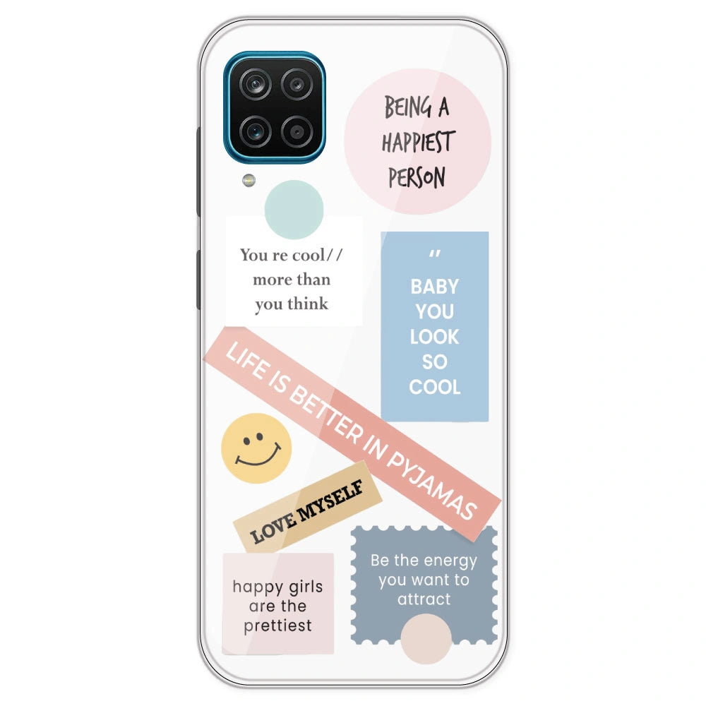 Be Happy - Clear Printed Silicone Case For Samsung Galaxy M12