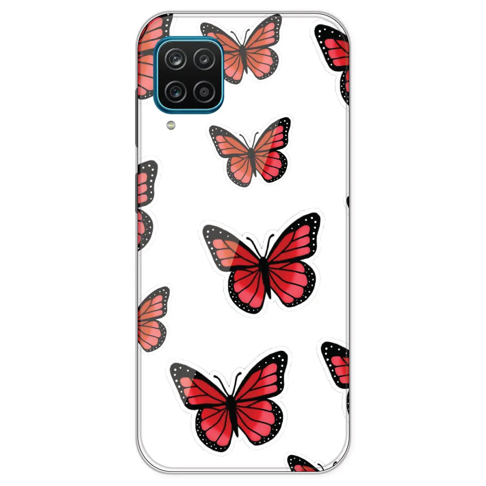 Red Butterfly - Clear Printed Silicone Case For Samsung Galaxy M12