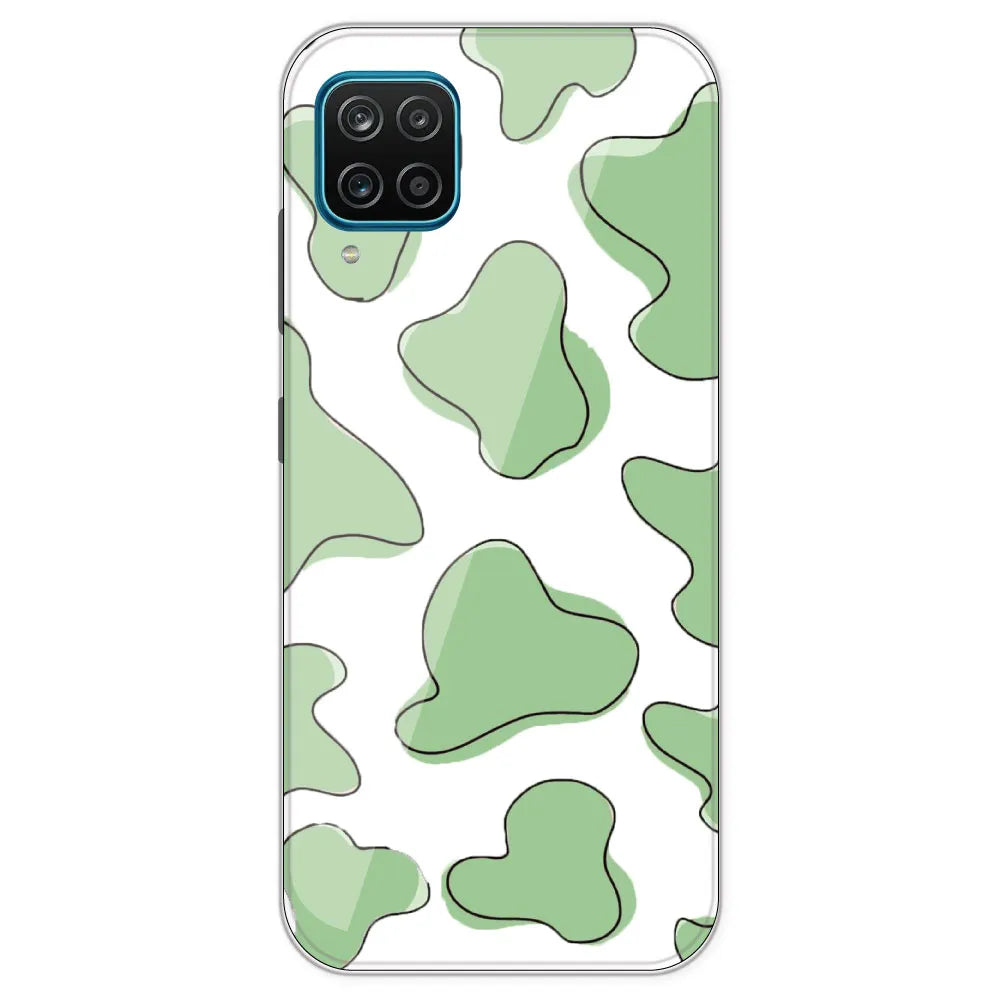 Green Cow Print - Clear Printed Silicone Case For Samsung Galaxy M12