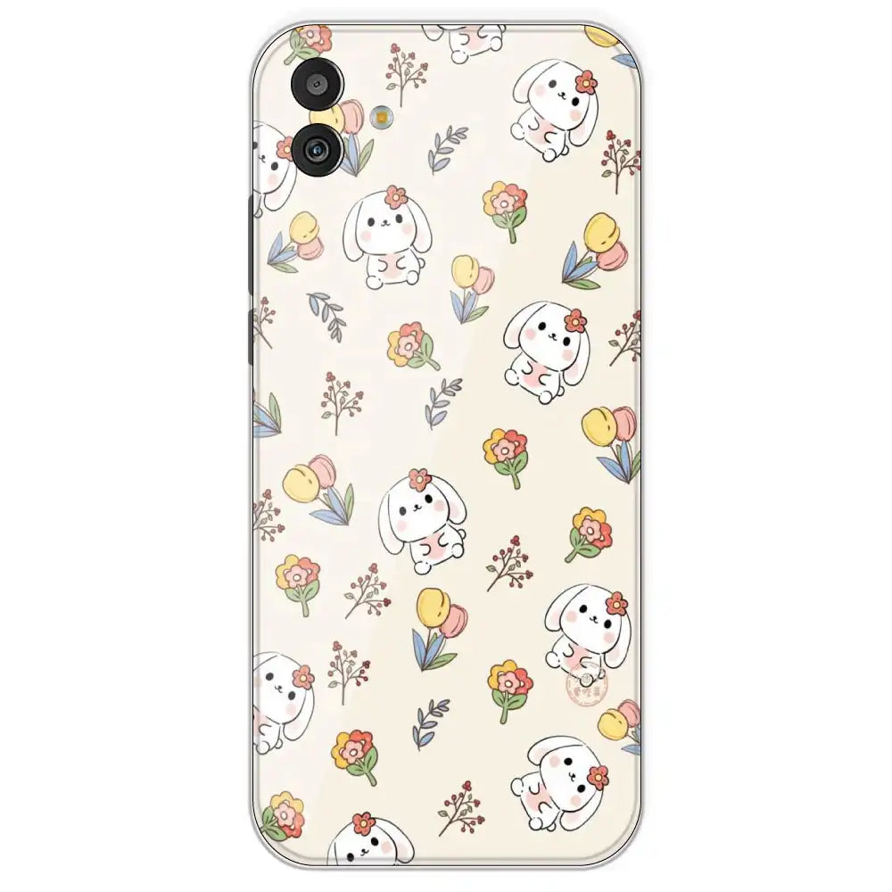 Cute Bunny And Flowers - Printed Silicone Case For Samsung Galaxy M13