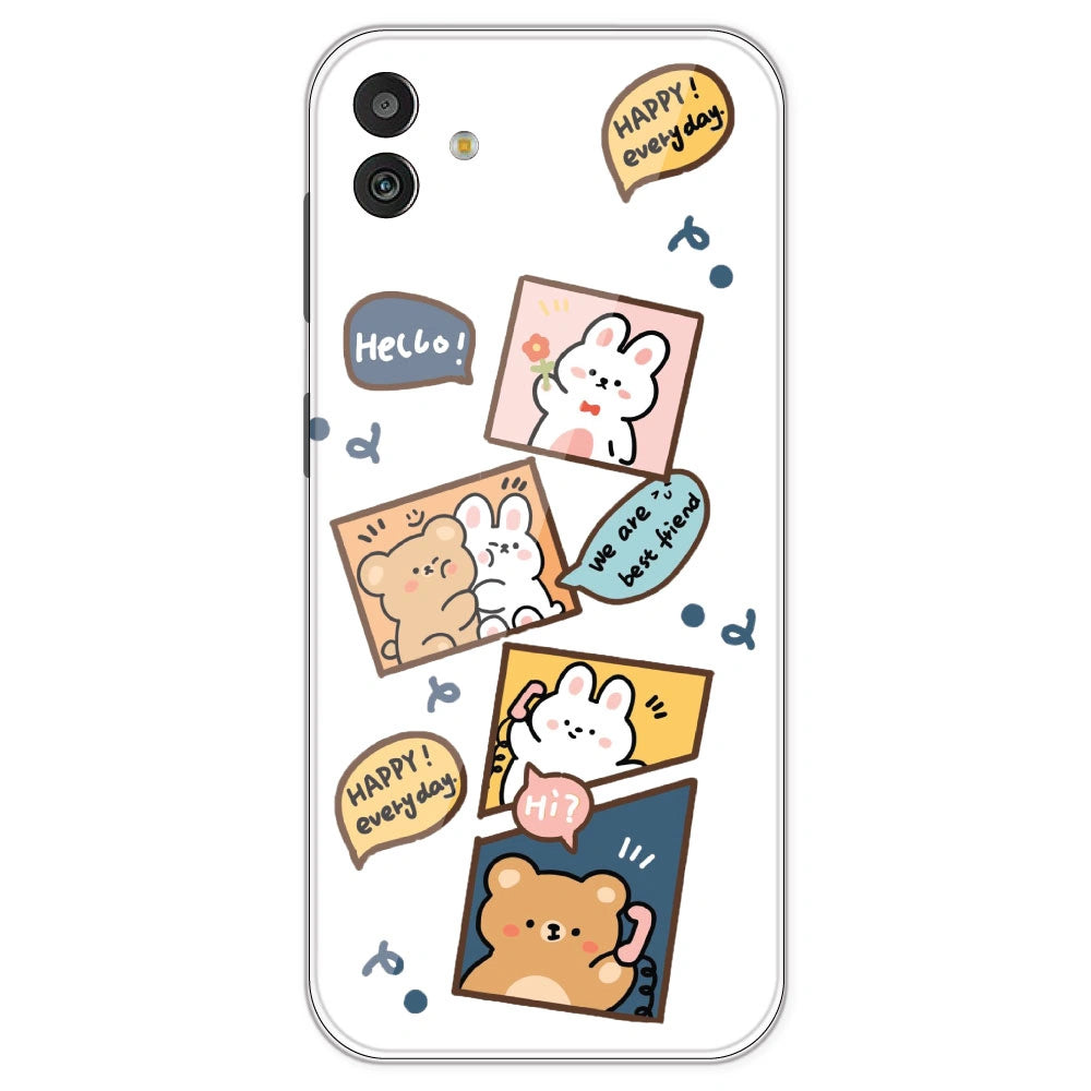 Happy Rabit And Bear - Clear Printed Silicone Case For Samsung Galaxy M13