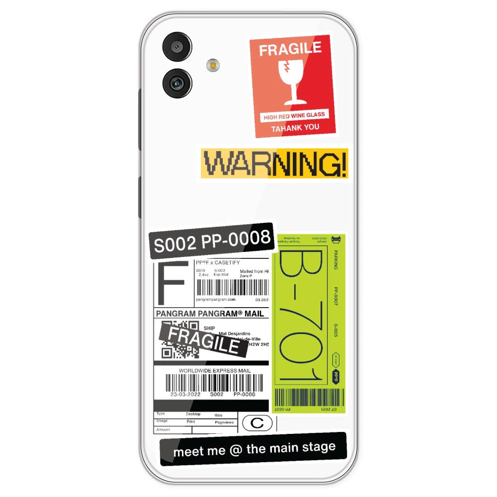 Fragile Labels - Clear Printed Silicone Case For Samsung Galaxy M13