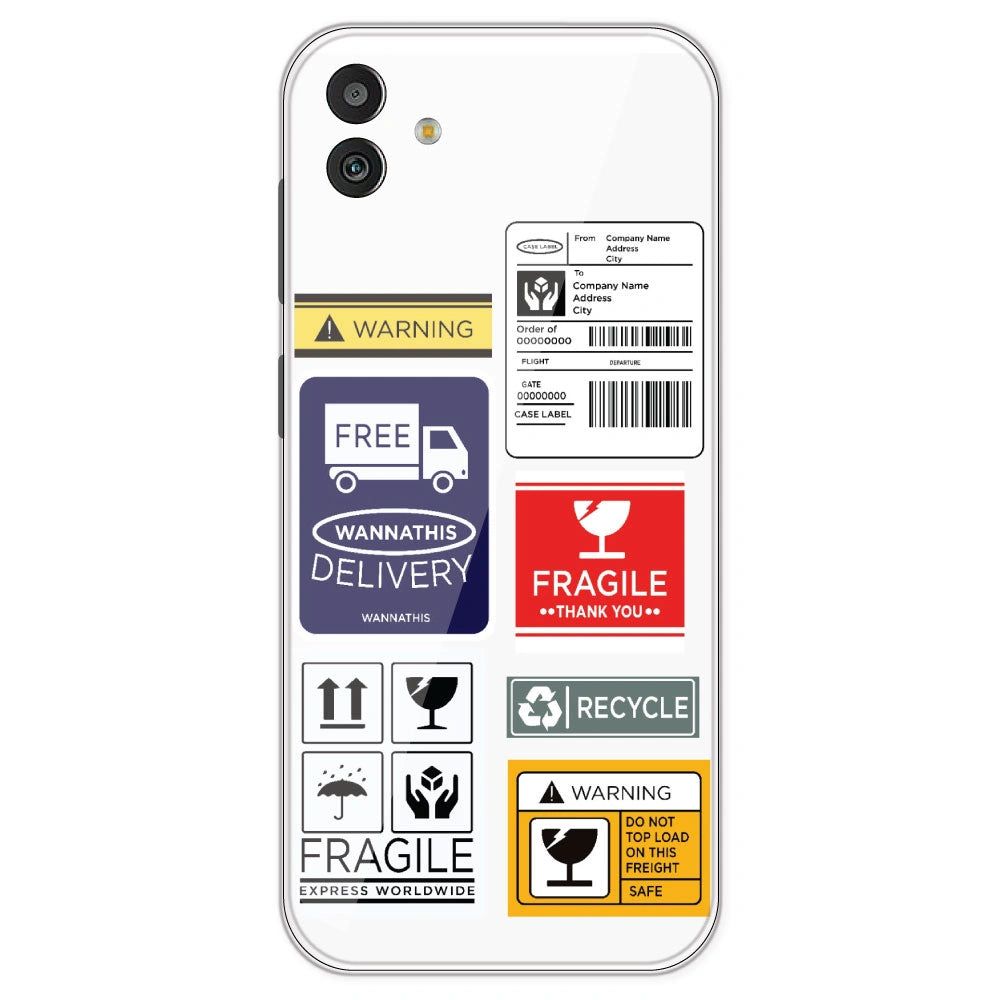 Caution Labels - Clear Printed Silicone Case For Samsung Galaxy M13