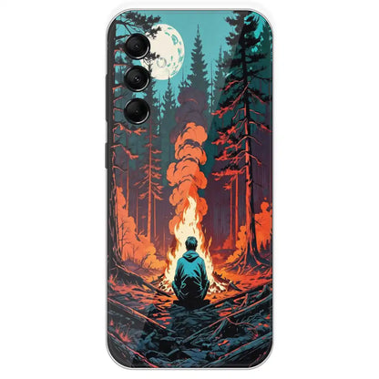 Boy With Camp Fire - Printed Silicone Case For Samsung Galaxy M14