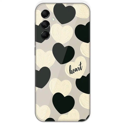 Black And White Heart - Printed Silicone Case For Samsung Galaxy M14