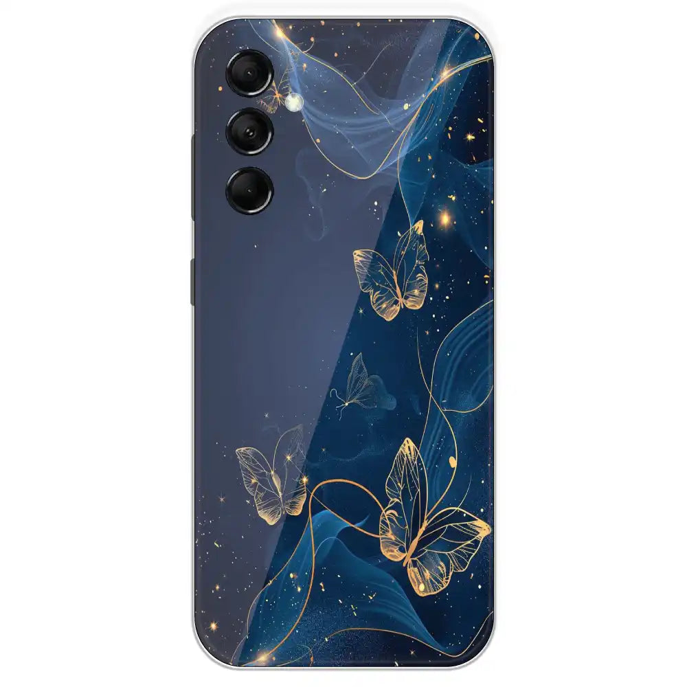Blue With Gold Butterflies - Printed Silicone Case For Samsung Galaxy M14
