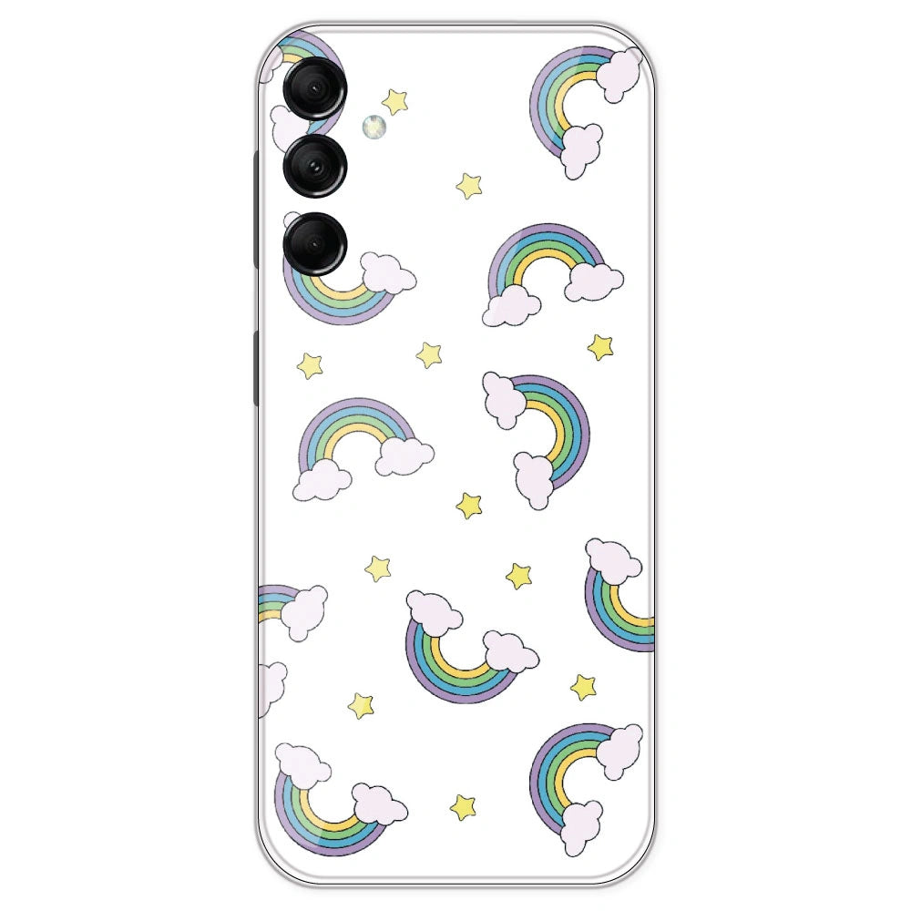 Rainbow With Clouds - Clear Printed Silicone Case For Samsung Galaxy M14