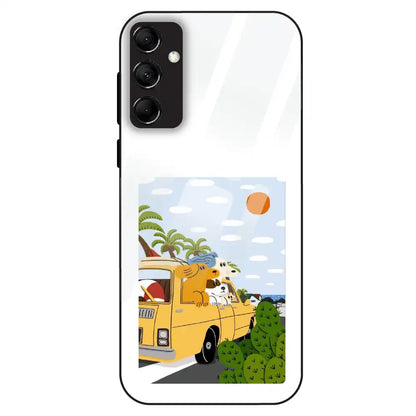 Cute Dog Travel Cartoon - Glass Case For Samsung Galaxy M14