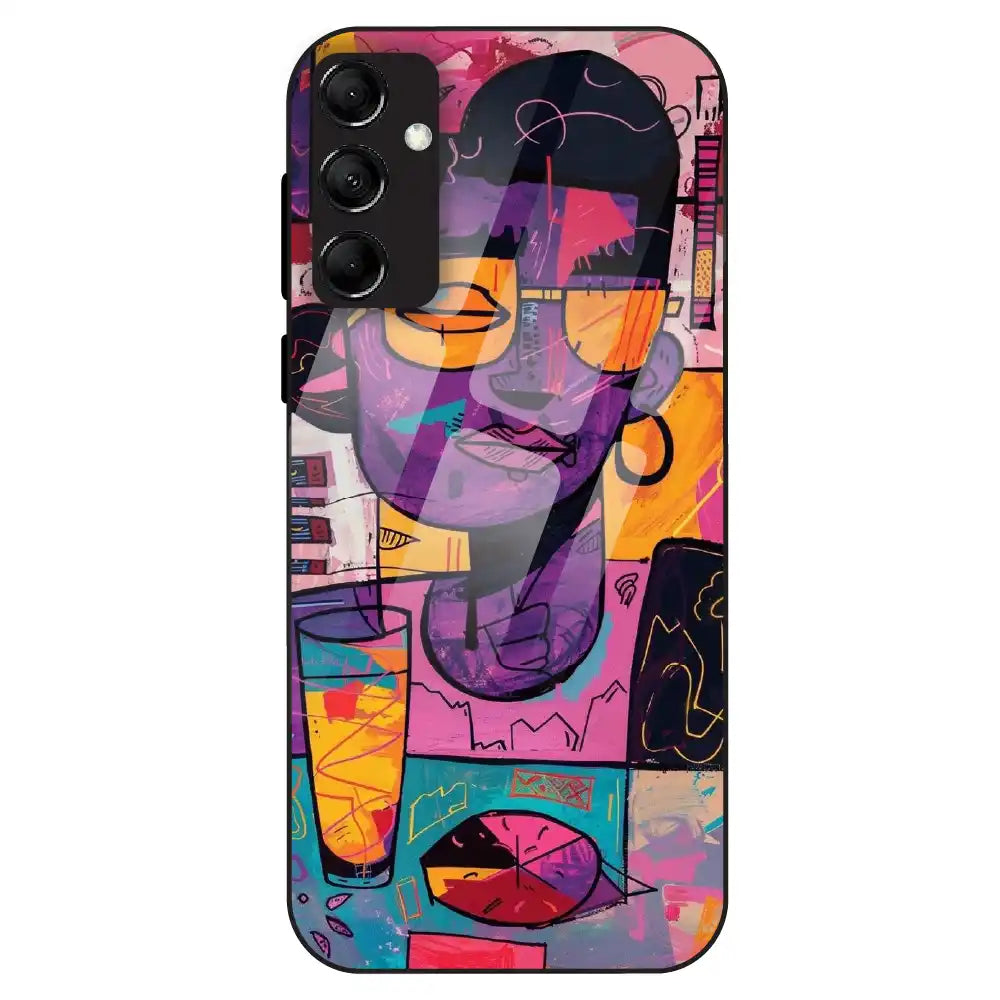 Abstract Neon Portrait - Glass Case For Samsung Galaxy M14