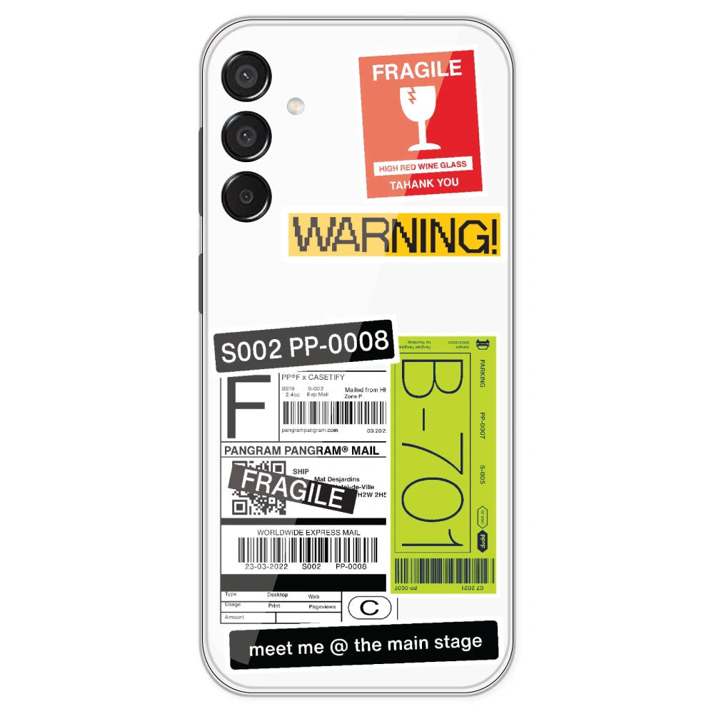 Fragile Labels - Clear Printed Silicone Case For Samsung Galaxy M15