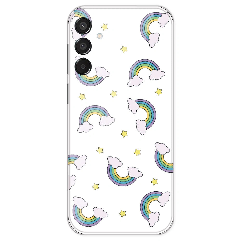 Rainbow With Clouds - Clear Printed Silicone Case For Samsung Galaxy M15