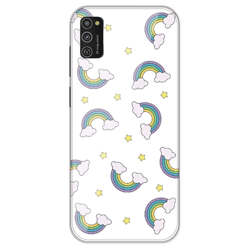 Rainbow With Clouds - Clear Printed Silicone Case For Samsung Galaxy M21