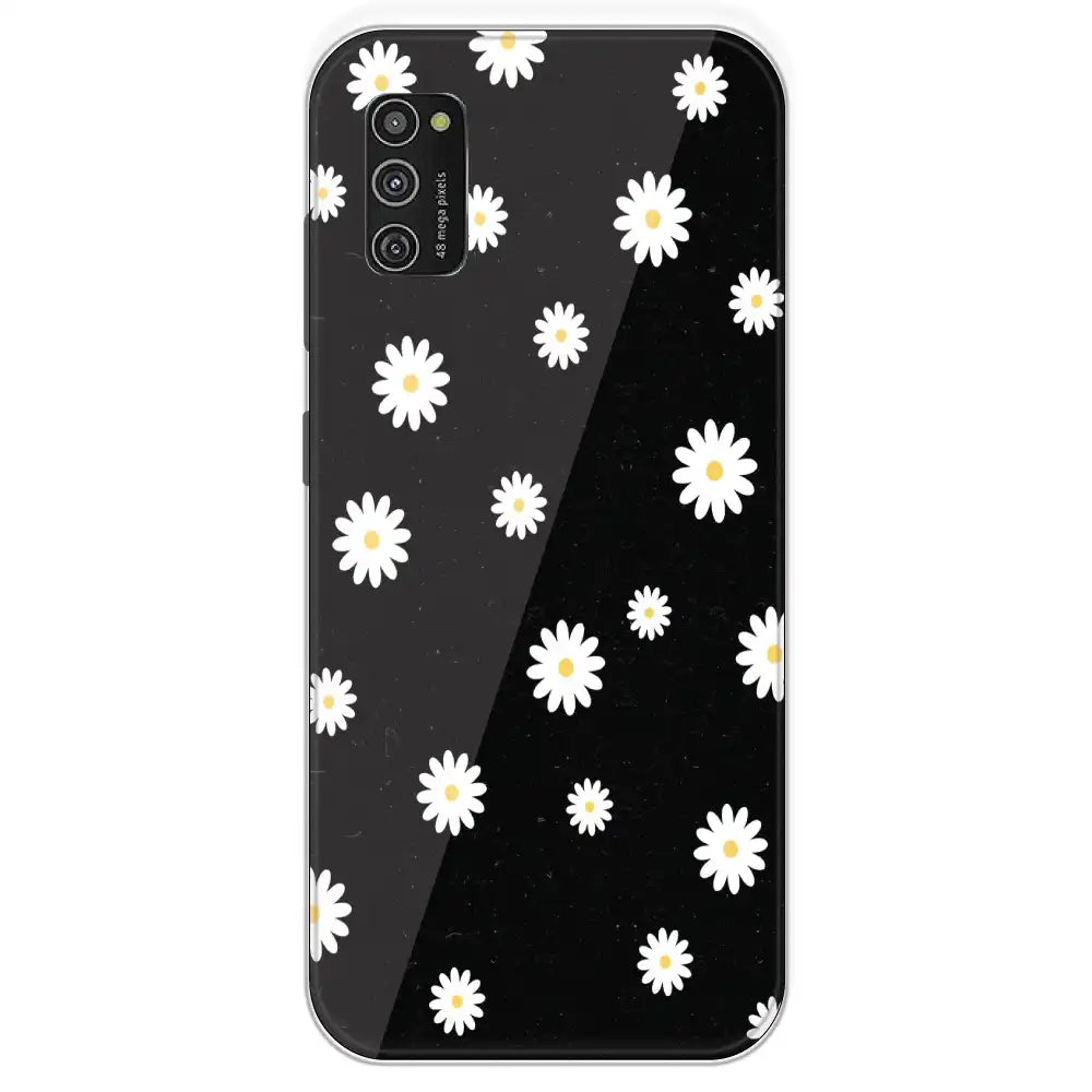 White And Black Flower - Printed Silicone Case For Samsung Galaxy M21