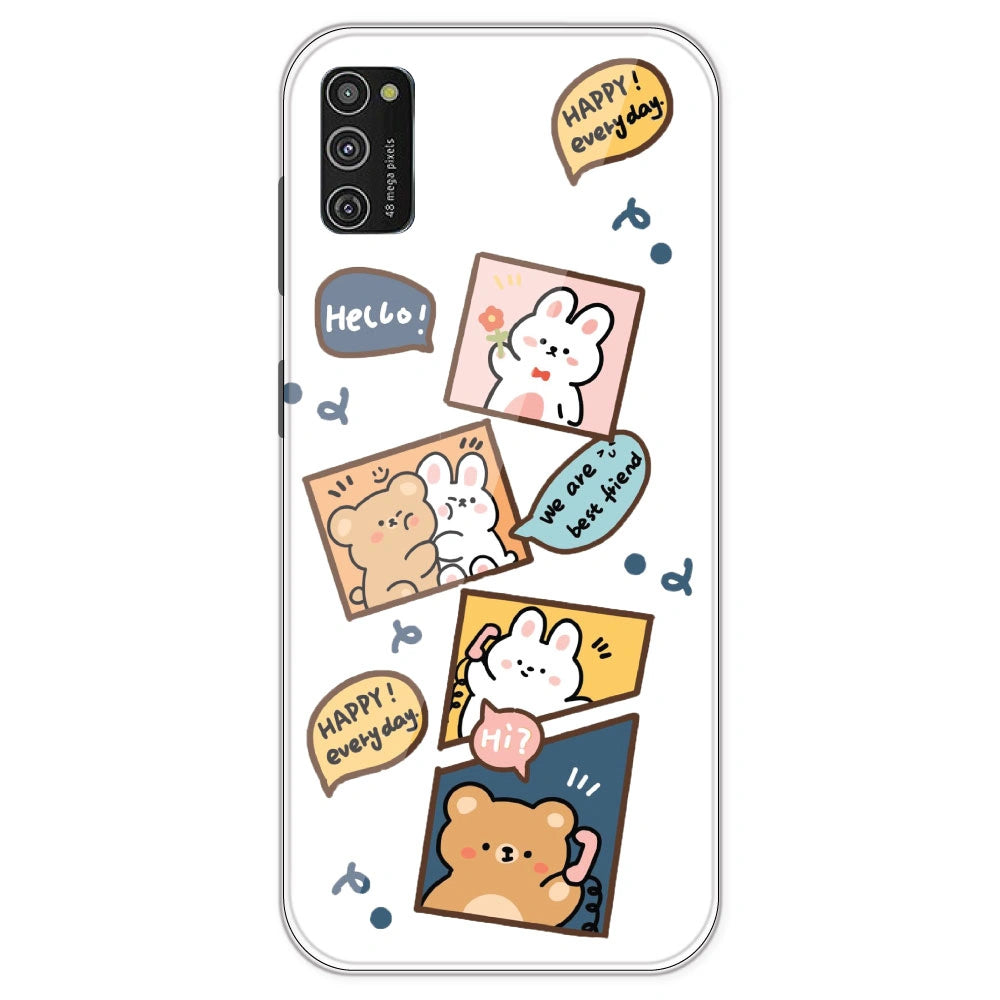 Happy Rabit And Bear - Clear Printed Silicone Case For Samsung Galaxy M21