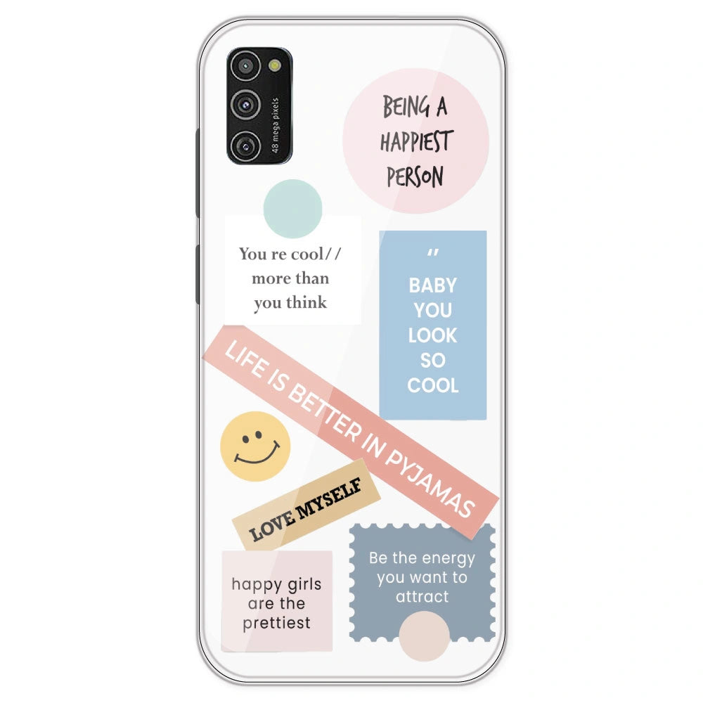 Be Happy - Clear Printed Silicone Case For Samsung Galaxy M21