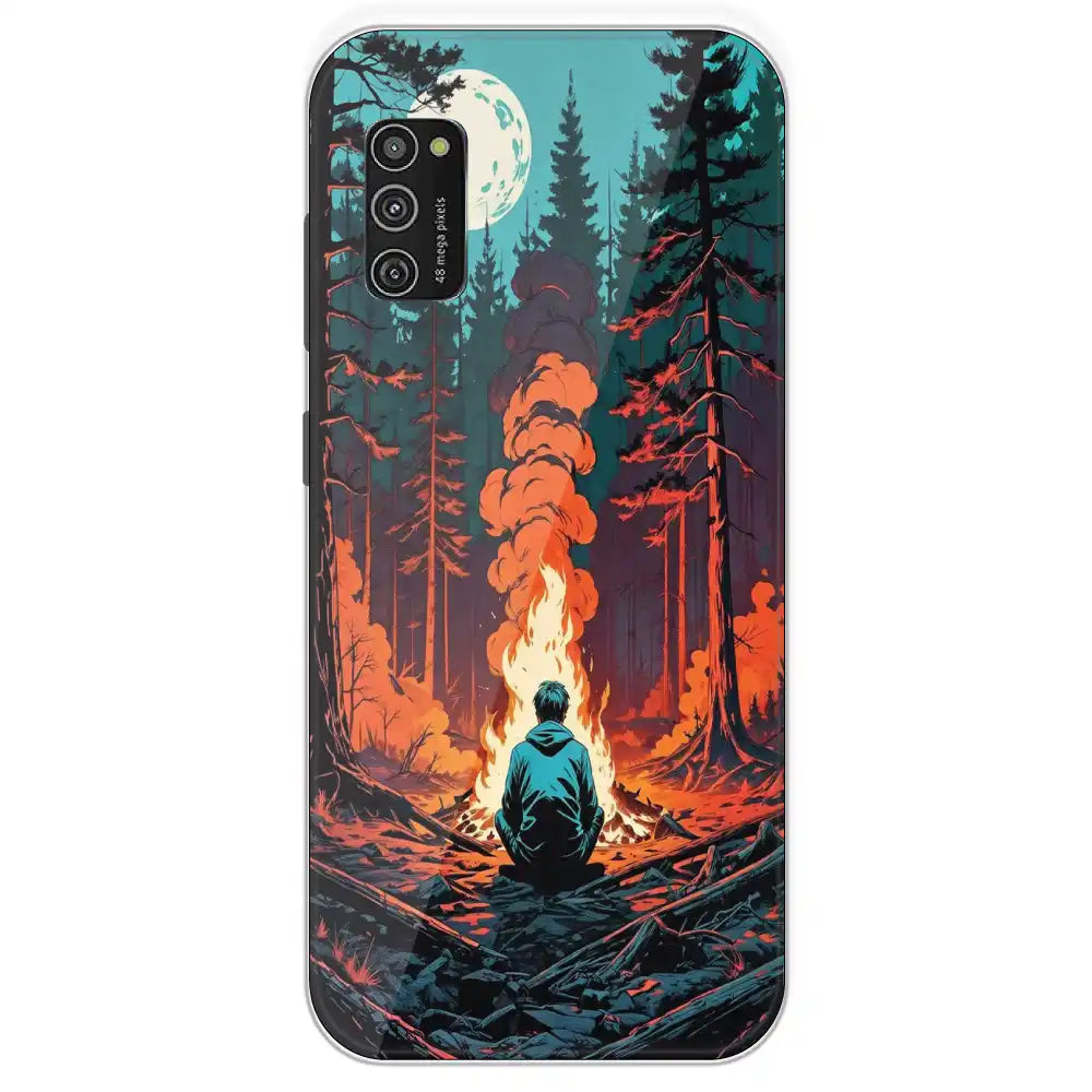 Boy With Camp Fire - Printed Silicone Case For Samsung Galaxy M21