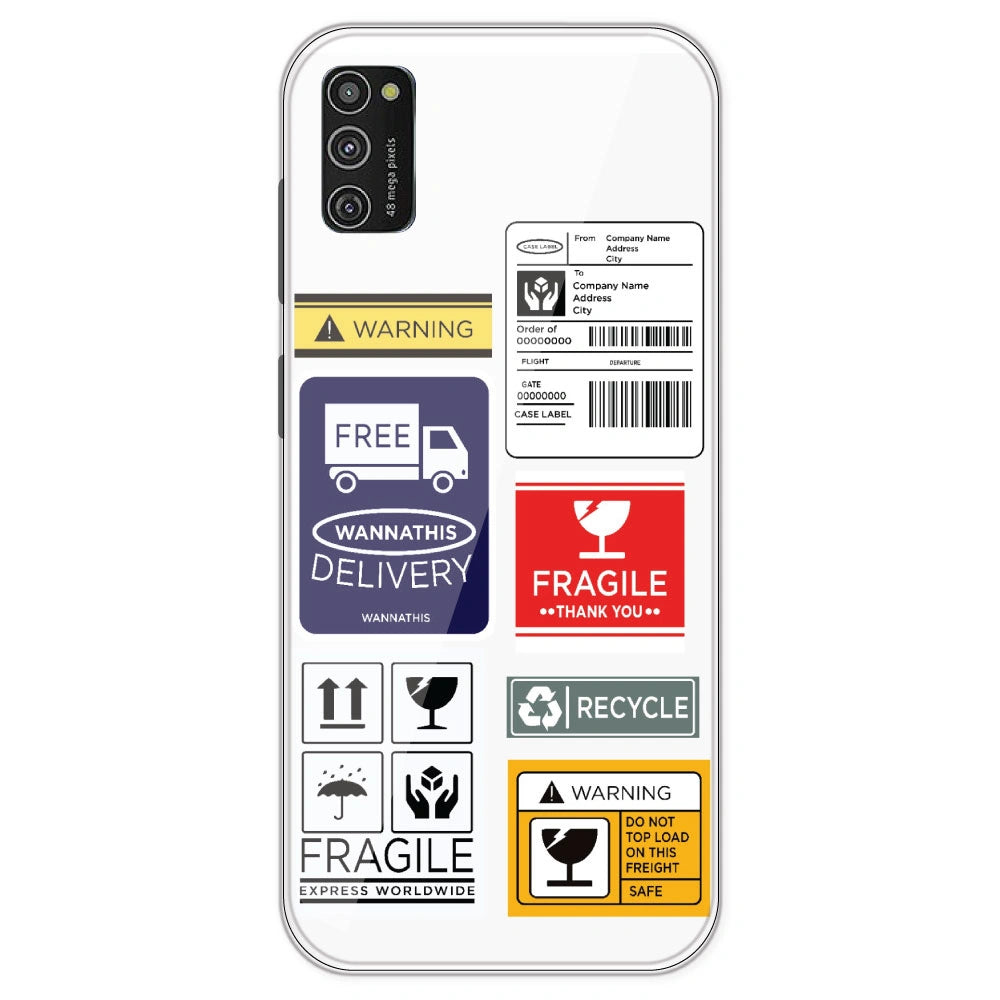 Caution Labels - Clear Printed Silicone Case For Samsung Galaxy M21