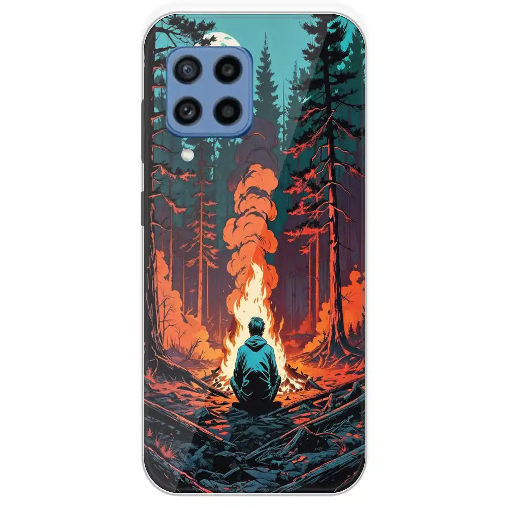 Boy With Camp Fire - Printed Silicone Case For Samsung Galaxy M22