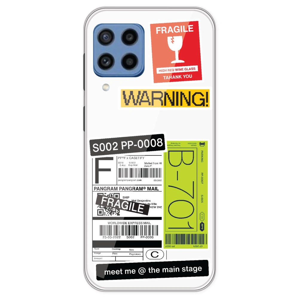 Fragile Labels - Clear Printed Silicone Case For Samsung Galaxy M22