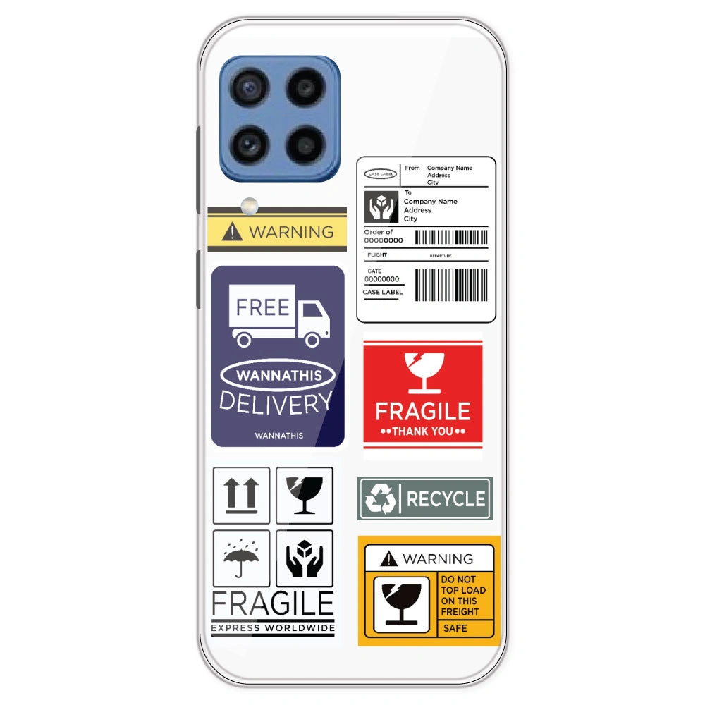 Caution Labels - Clear Printed Silicone Case For Samsung Galaxy M22