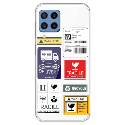 Caution Labels - Clear Printed Silicone Case For Samsung Galaxy M22