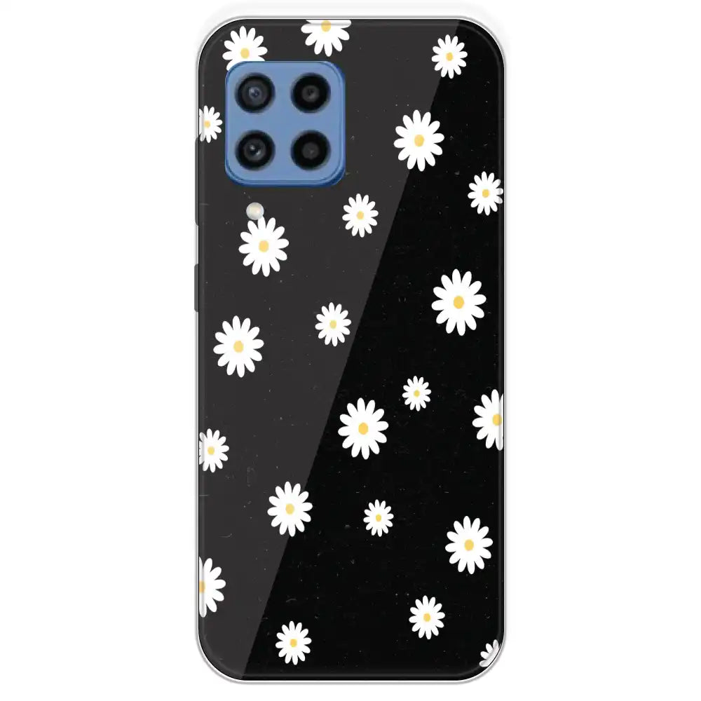 White And Black Flower - Printed Silicone Case For Samsung Galaxy M22