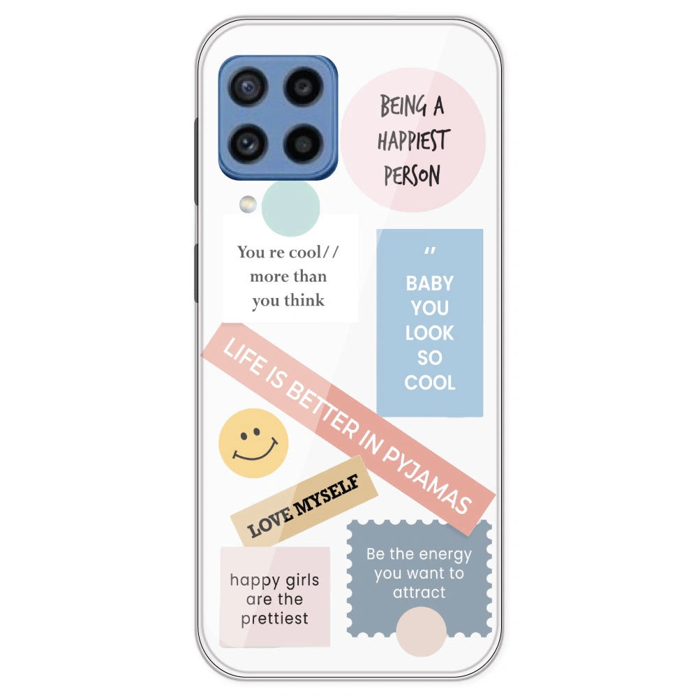 Be Happy - Clear Printed Silicone Case For Samsung Galaxy M22