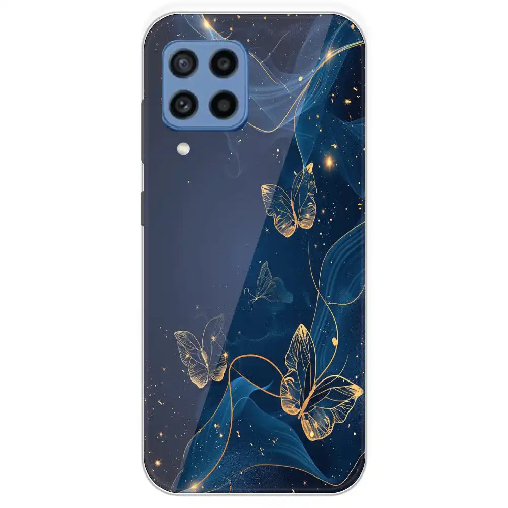 Blue With Gold Butterflies - Printed Silicone Case For Samsung Galaxy M22