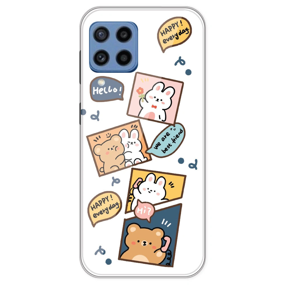 Happy Rabit And Bear - Clear Printed Silicone Case For Samsung Galaxy M22