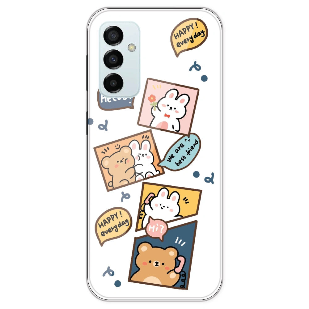 Happy Rabit And Bear - Clear Printed Silicone Case For Samsung Galaxy M23