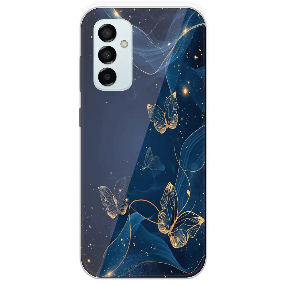 Blue With Gold Butterflies - Printed Silicone Case For Samsung Galaxy M23