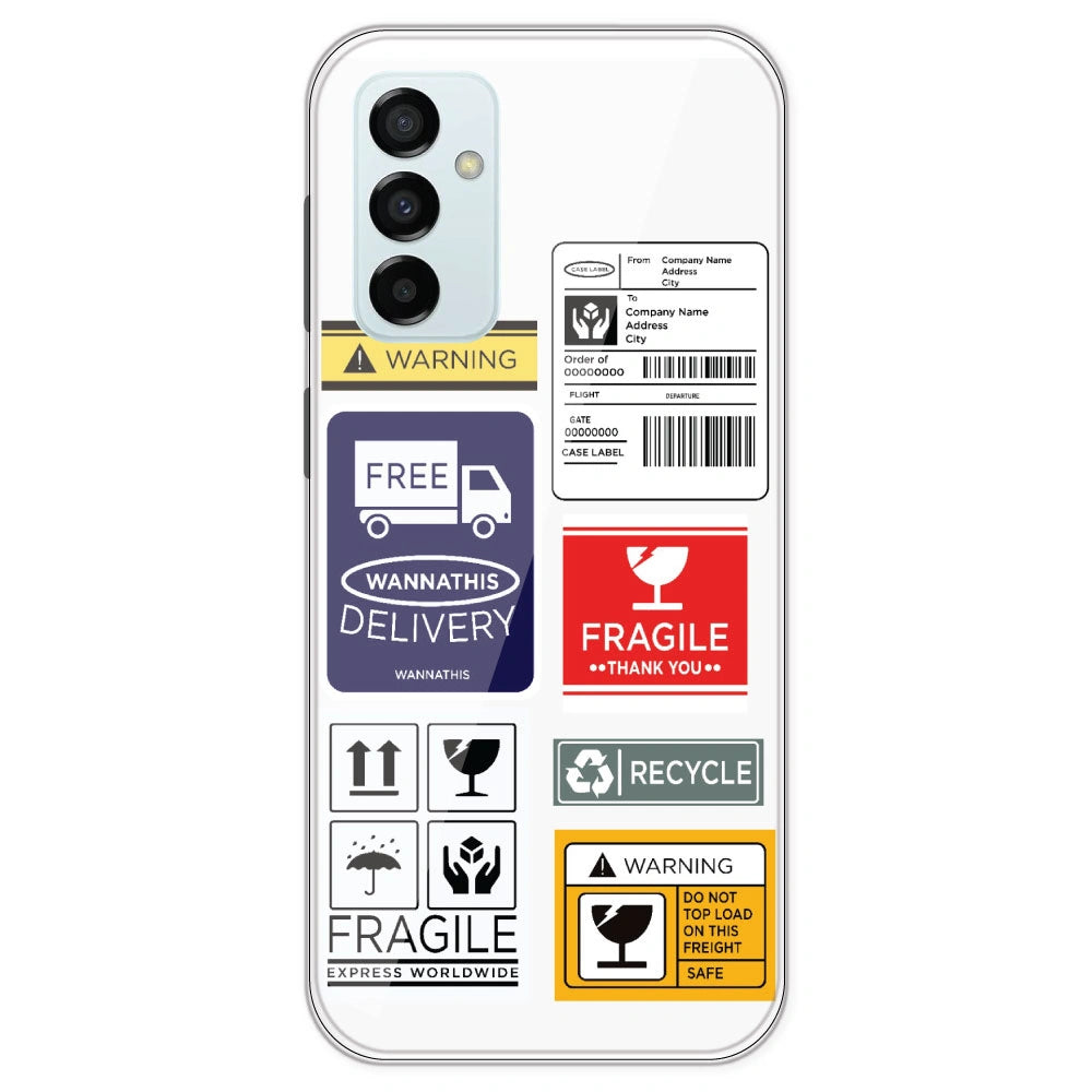Caution Labels - Clear Printed Silicone Case For Samsung Galaxy M23