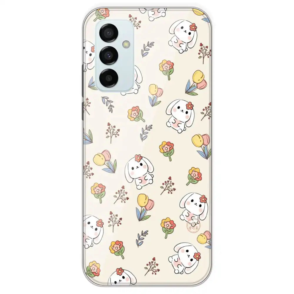 Cute Bunny And Flowers - Printed Silicone Case For Samsung Galaxy M23