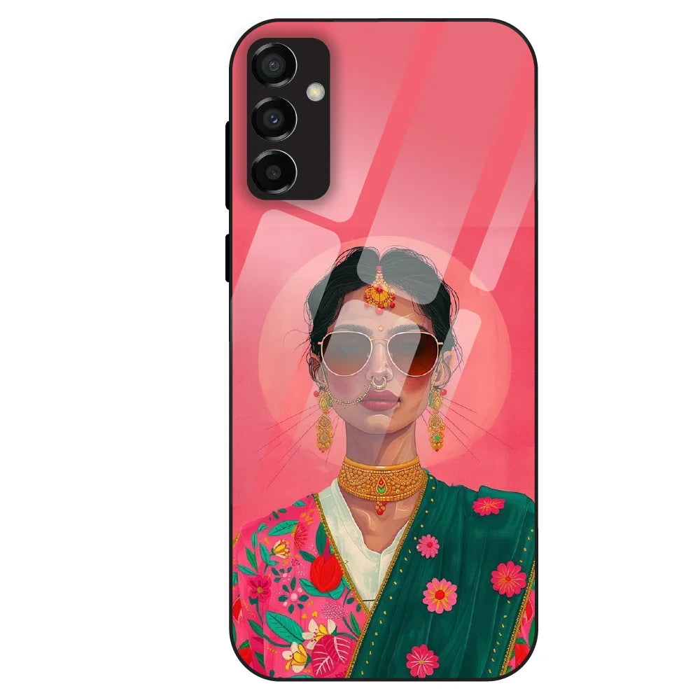 Royal Ethnic Diva - Glass Case For Samsung Galaxy M23