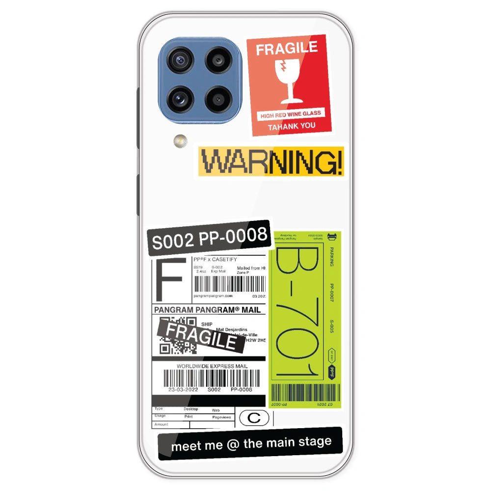 Fragile Labels - Clear Printed Silicone Case For Samsung Galaxy M32