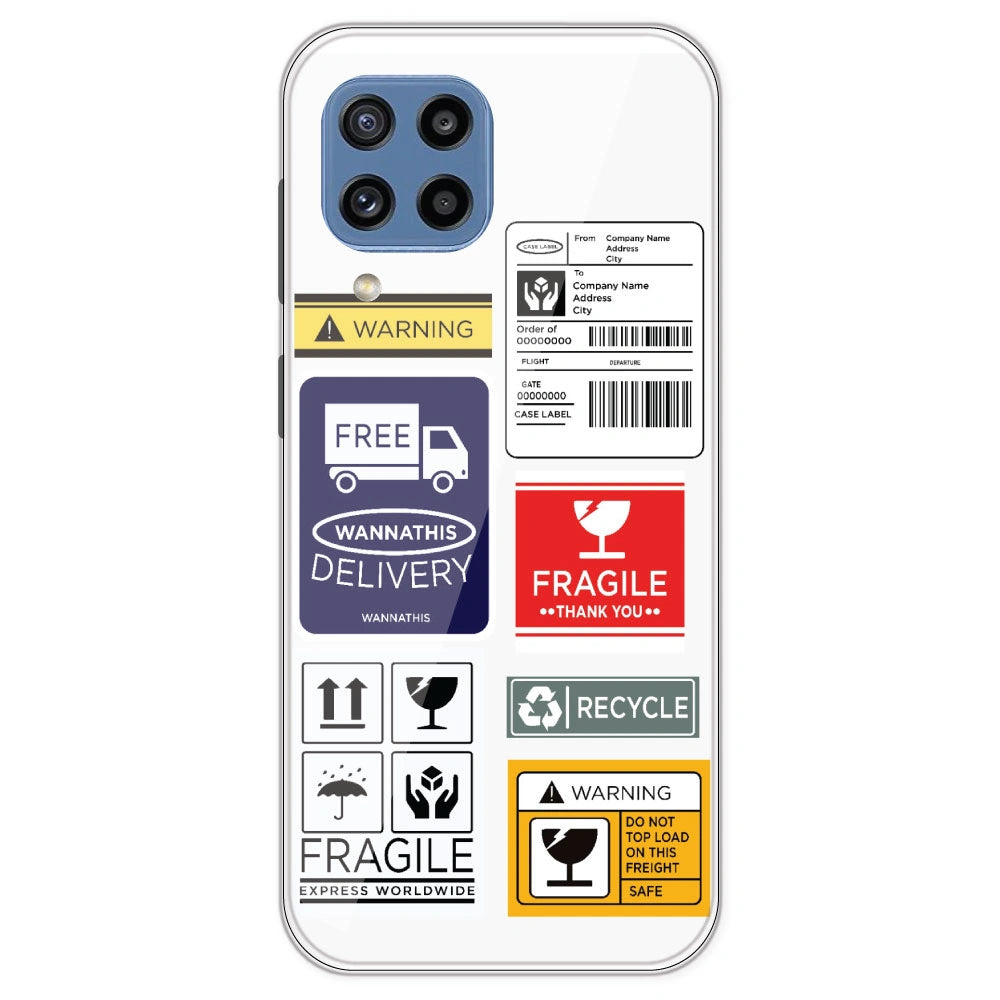 Caution Labels - Clear Printed Silicone Case For Samsung Galaxy M32