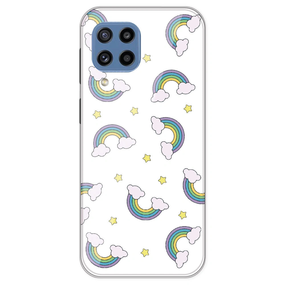 Rainbow With Clouds - Clear Printed Silicone Case For Samsung Galaxy M32