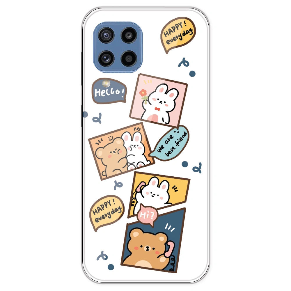 Happy Rabit And Bear - Clear Printed Silicone Case For Samsung Galaxy M32