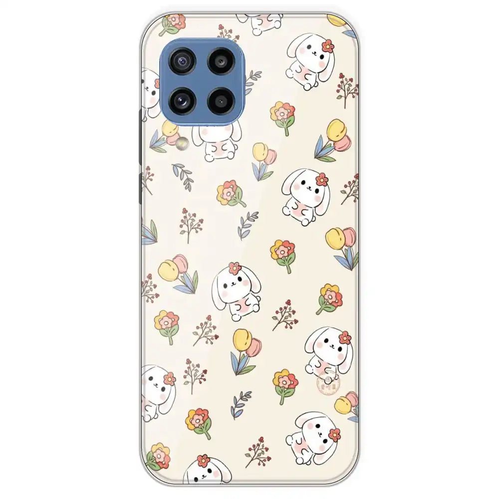 Cute Bunny And Flowers - Printed Silicone Case For Samsung Galaxy M32