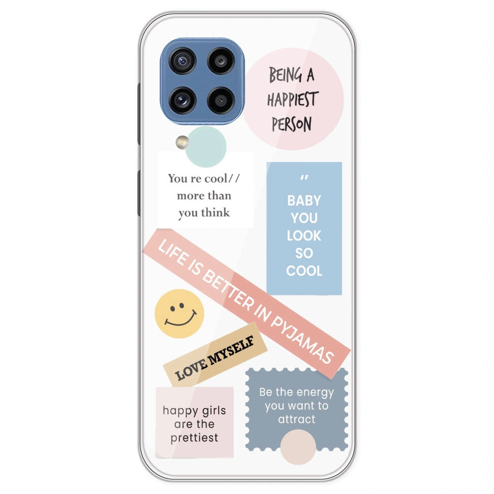 Be Happy - Clear Printed Silicone Case For Samsung Galaxy M32