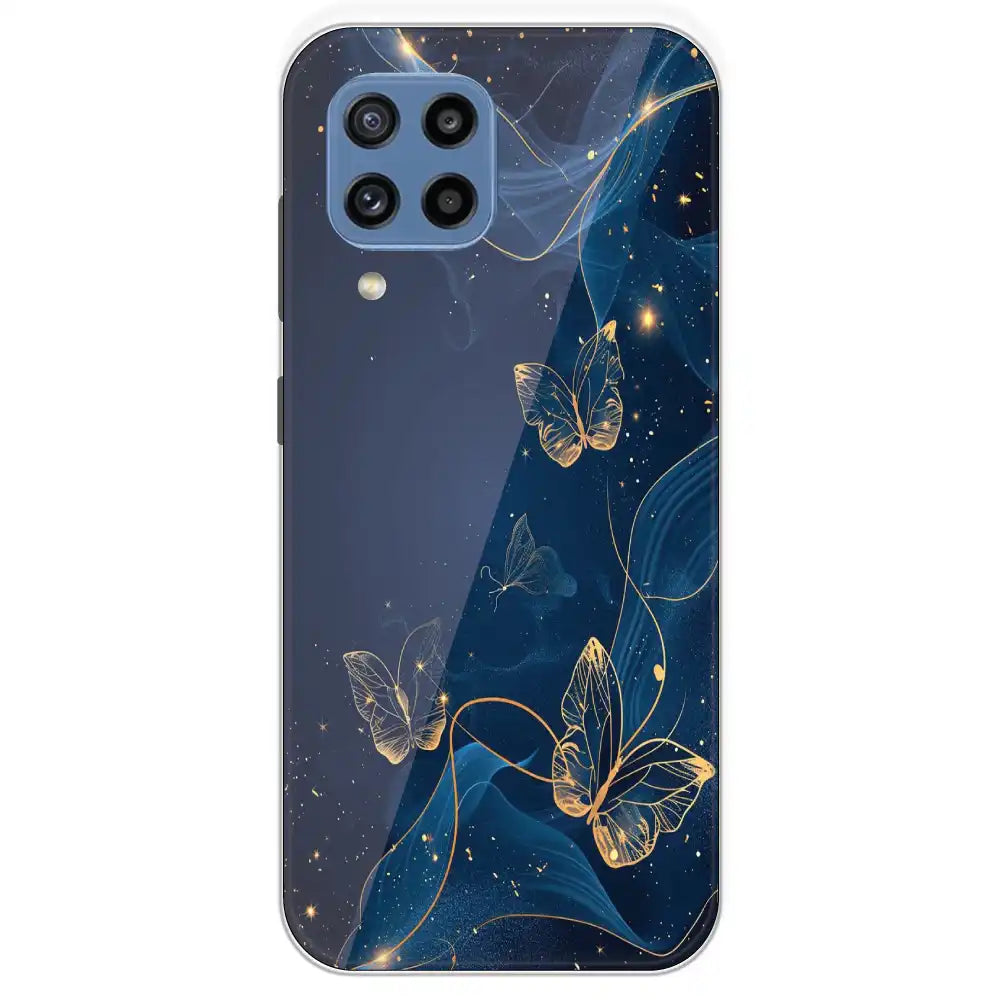Blue With Gold Butterflies - Printed Silicone Case For Samsung Galaxy M32