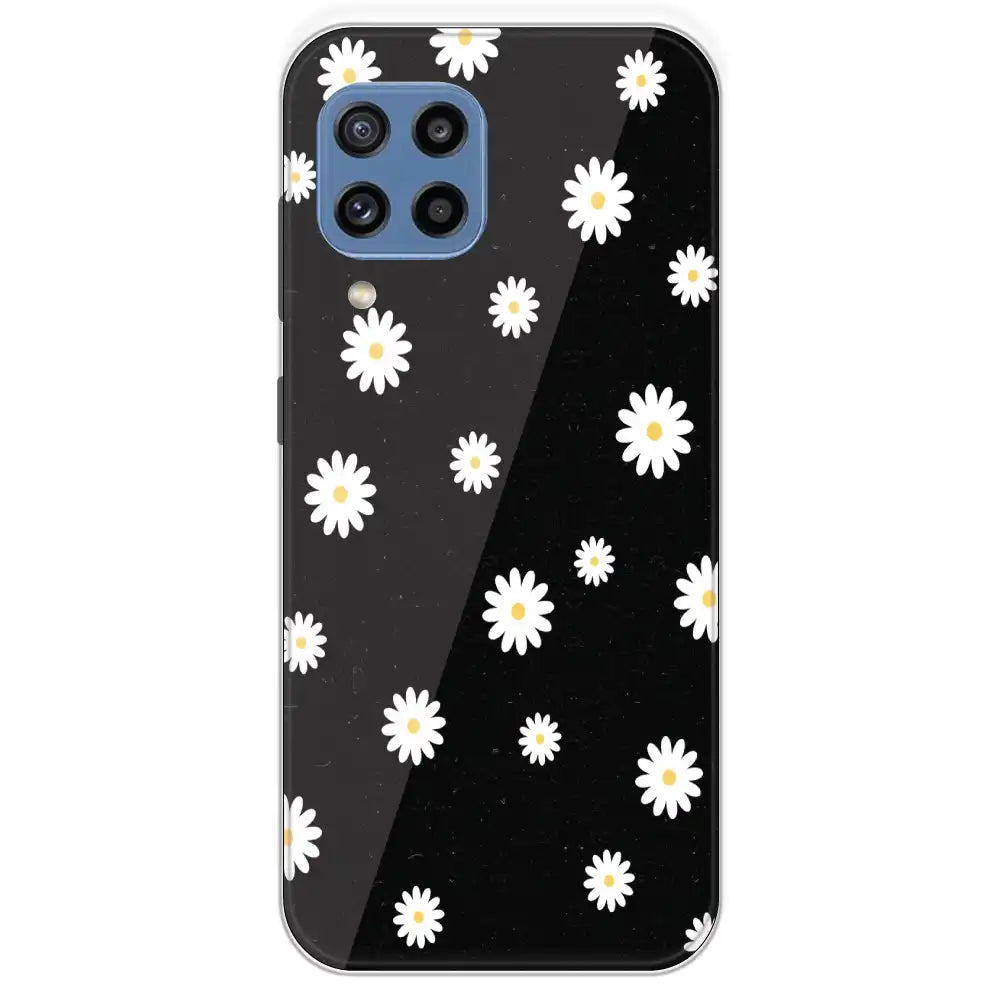 White And Black Flower - Printed Silicone Case For Samsung Galaxy M32