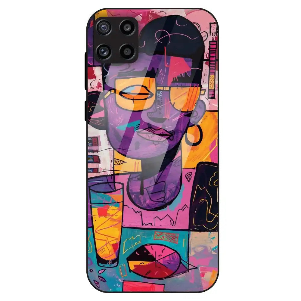 Abstract Neon Portrait - Glass Case For Samsung Galaxy M32