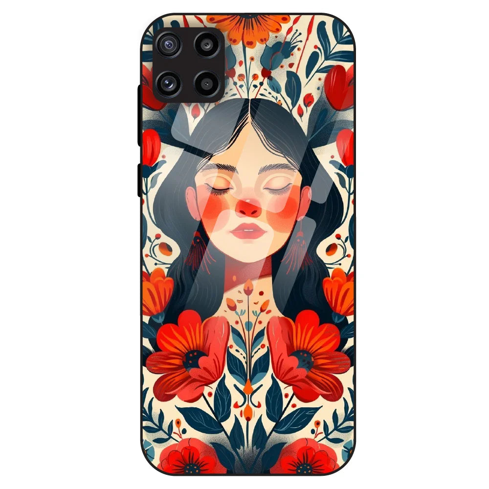 Floral Muse Portrait - Glass Case For Samsung Galaxy M32
