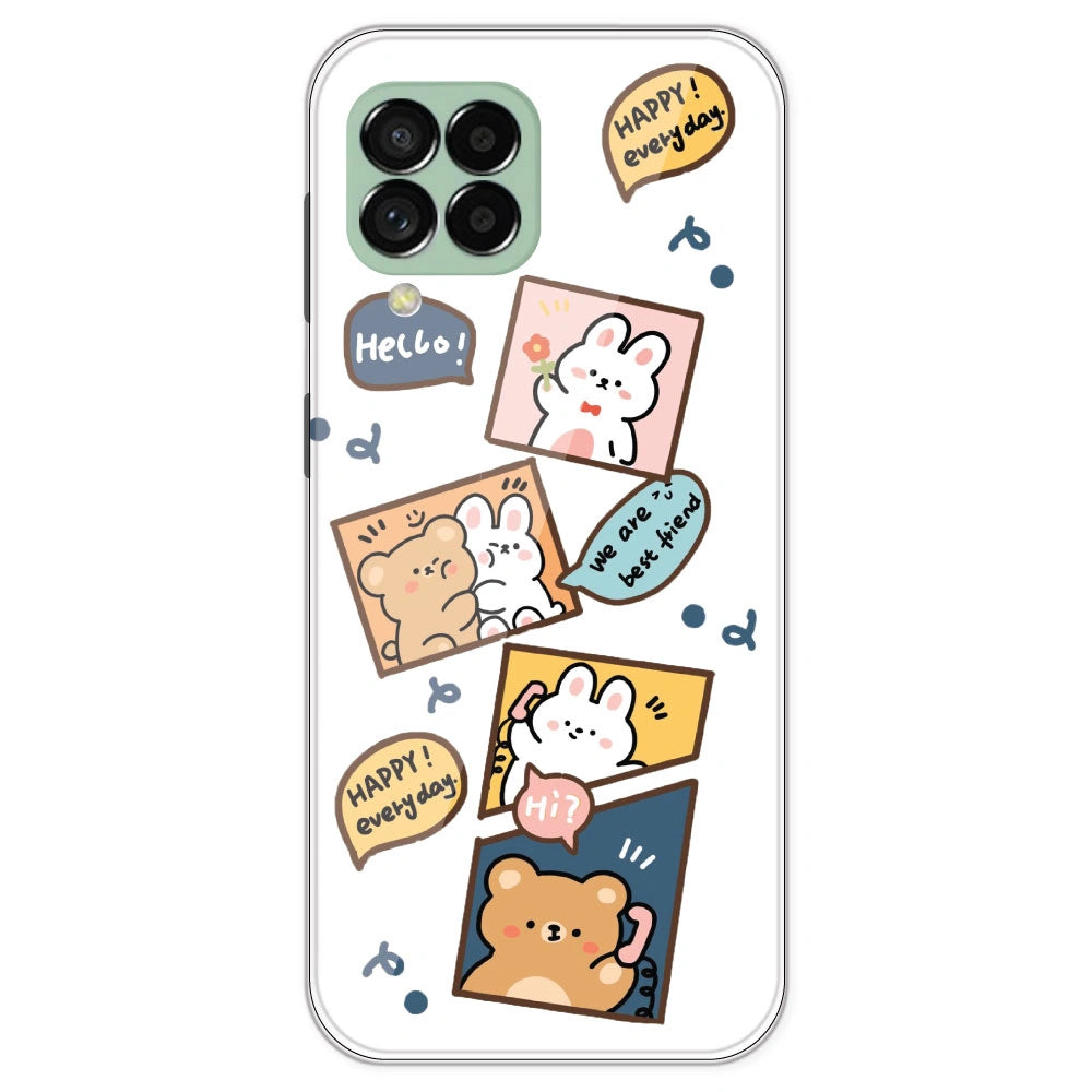 Happy Rabit And Bear - Clear Printed Silicone Case For Samsung Galaxy M33