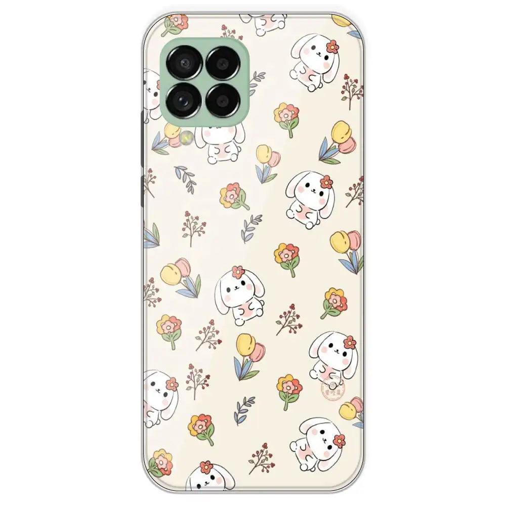 Cute Bunny And Flowers - Printed Silicone Case For Samsung Galaxy M33