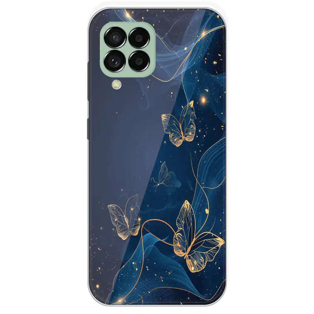 Blue With Gold Butterflies - Printed Silicone Case For Samsung Galaxy M33