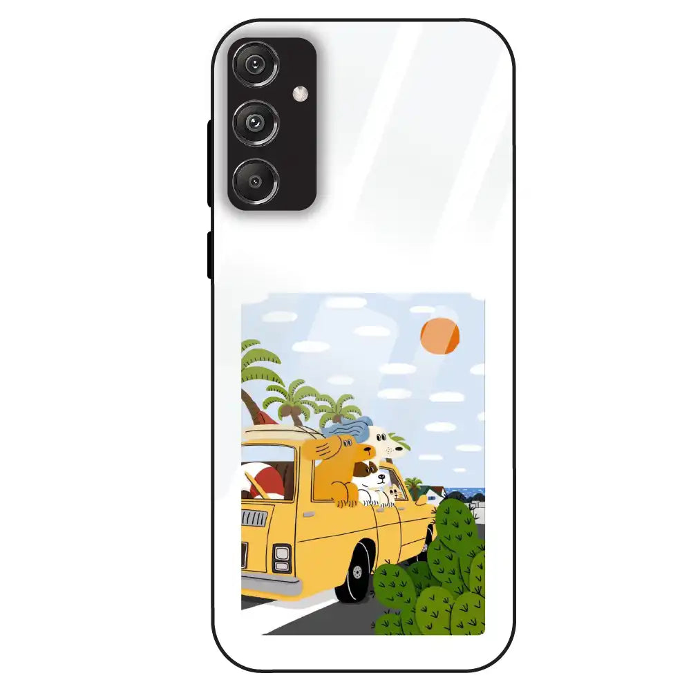 Cute Dog Travel Cartoon - Glass Case For Samsung Galaxy M34