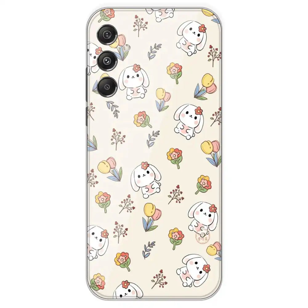 Cute Bunny And Flowers - Printed Silicone Case For Samsung Galaxy M34